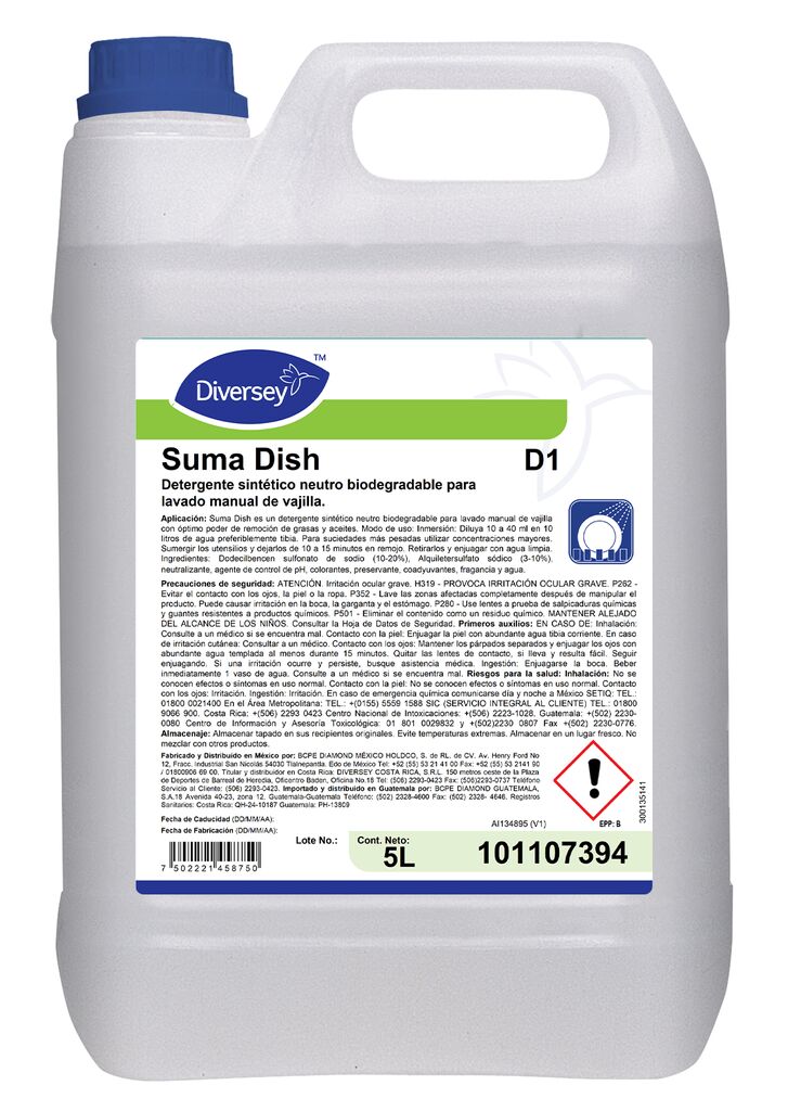 SUMA DISH D1 D1 4x5L - Detergente sintético neutro biodegradable para lavado manual de vajilla